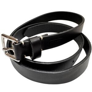 COACH Narrow Thin Belt Black Leather Keeper Loop Silver Tone Buckle XL NEW